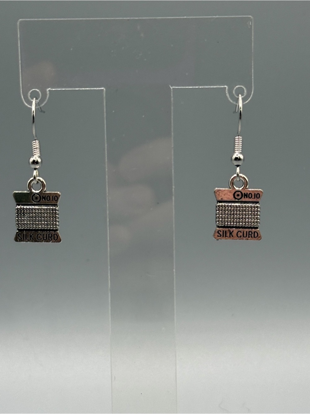 Silver-tone 'Silk Curd' Charm Dangle Earrings - Handmade #E0532C